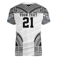 Flying Fijians Pacific Fiji Rugby Custom Women V-Neck T-Shirt Polynesian Pattern
