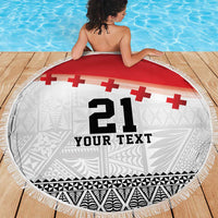 Ikale Tahi Pacific Tonga Rugby Custom Beach Blanket Tongan Ngatu with Flag Pattern