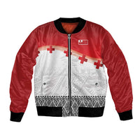 Ikale Tahi Pacific Tonga Rugby Custom Bomber Jacket Tongan Ngatu with Flag Pattern