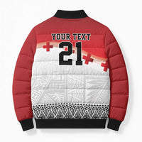Ikale Tahi Pacific Tonga Rugby Custom Bomber Puffer Jacket Tongan Ngatu with Flag Pattern - Polynesian Pride