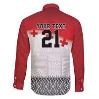 Ikale Tahi Pacific Tonga Rugby Custom Family Matching Long Sleeve Bodycon Dress and Hawaiian Shirt Tongan Ngatu with Flag Pattern