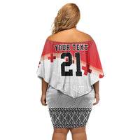 Ikale Tahi Pacific Tonga Rugby Custom Family Matching Off Shoulder Short Dress and Hawaiian Shirt Tongan Ngatu with Flag Pattern