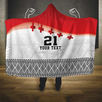 Ikale Tahi Pacific Tonga Rugby Custom Hooded Blanket Tongan Ngatu with Flag Pattern