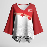 Ikale Tahi Pacific Tonga Rugby Custom Kimono Sleeve Blouse Tongan Ngatu with Flag Pattern - Polynesian Pride