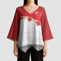 Ikale Tahi Pacific Tonga Rugby Custom Kimono Sleeve Blouse Tongan Ngatu with Flag Pattern - Polynesian Pride