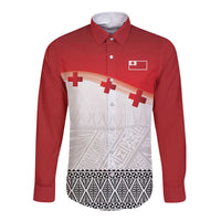 Ikale Tahi Pacific Tonga Rugby Custom Long Sleeve Button Shirt Tongan Ngatu with Flag Pattern