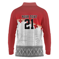 Ikale Tahi Pacific Tonga Rugby Custom Long Sleeve Polo Shirt Tongan Ngatu with Flag Pattern