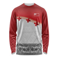 Ikale Tahi Pacific Tonga Rugby Custom Long Sleeve Shirt Tongan Ngatu with Flag Pattern