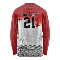 Ikale Tahi Pacific Tonga Rugby Custom Long Sleeve Shirt Tongan Ngatu with Flag Pattern