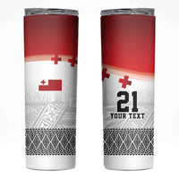 Ikale Tahi Pacific Tonga Rugby Custom Skinny Tumbler Tongan Ngatu with Flag Pattern