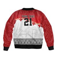 Ikale Tahi Pacific Tonga Rugby Custom Sleeve Zip Bomber Jacket Tongan Ngatu with Flag Pattern