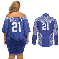 Manu Samoa Pacific Samoa Rugby Custom Couples Matching Off Shoulder Short Dress and Long Sleeve Button Shirt Polynesian Pattern
