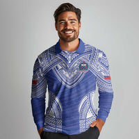 Manu Samoa Pacific Samoa Rugby Custom Long Sleeve Polo Shirt Polynesian Pattern