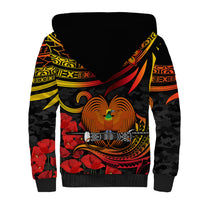 PNG Remembrance Day Sherpa Hoodie Polynesian Tribal and Poppy LT9 - Polynesian Pride