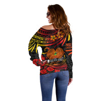 Custom PNG Remembrance Day Off Shoulder Sweater Polynesian Tribal and Poppy LT9 - Polynesian Pride