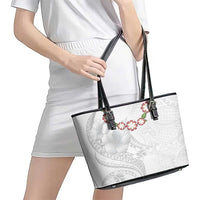 Manuia le Aso Sa o Tamaiti Tonga Leather Tote Bag White Sunday Heilala Lei