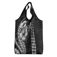 Hawaiian Sea Turtle Grocery Bag Black Hibiscus Flowers and Kakau Pattern
