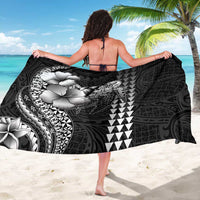 Hawaiian Sea Turtle Sarong Black Hibiscus Flowers and Kakau Pattern