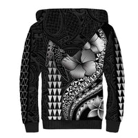 Hawaiian Sea Turtle Sherpa Hoodie Black Hibiscus Flowers and Kakau Pattern