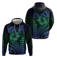 Hawaiian Sea Turtle Zip Hoodie Blue Hibiscus Flowers and Kakau Pattern LT9 - Polynesian Pride