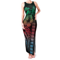 Hawaiian Sea Turtle Family Matching Tank Maxi Dress and Hawaiian Shirt Green Hibiscus Flowers and Kakau Pattern