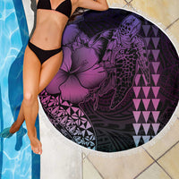 Hawaiian Sea Turtle Beach Blanket Pink Hibiscus Flowers and Kakau Pattern