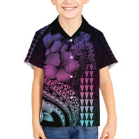 Hawaiian Sea Turtle Family Matching Tank Maxi Dress and Hawaiian Shirt Pink Hibiscus Flowers and Kakau Pattern