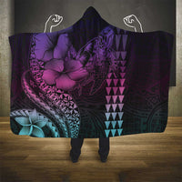 Hawaiian Sea Turtle Hooded Blanket Pink Hibiscus Flowers and Kakau Pattern