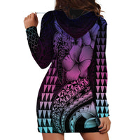 Hawaiian Sea Turtle Hoodie Dress Pink Hibiscus Flowers and Kakau Pattern