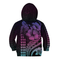 Hawaiian Sea Turtle Kid Hoodie Pink Hibiscus Flowers and Kakau Pattern