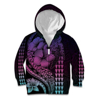 Hawaiian Sea Turtle Kid Hoodie Pink Hibiscus Flowers and Kakau Pattern