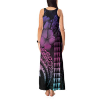 Hawaiian Sea Turtle Tank Maxi Dress Pink Hibiscus Flowers and Kakau Pattern LT9 - Polynesian Pride