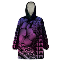 Hawaiian Sea Turtle Wearable Blanket Hoodie Pink Hibiscus Flowers and Kakau Pattern LT9 One Size Pink - Polynesian Pride