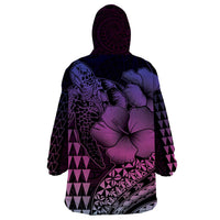 Hawaiian Sea Turtle Wearable Blanket Hoodie Pink Hibiscus Flowers and Kakau Pattern LT9 - Polynesian Pride