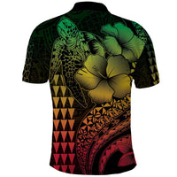 Hawaiian Sea Turtle Polo Shirt Reggae Hibiscus Flowers and Kakau Pattern