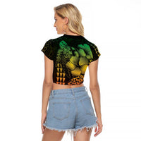 Hawaiian Sea Turtle Raglan Cropped T Shirt Reggae Hibiscus Flowers and Kakau Pattern