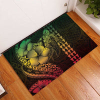 Hawaiian Sea Turtle Rubber Doormat Reggae Hibiscus Flowers and Kakau Pattern