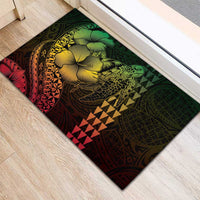 Hawaiian Sea Turtle Rubber Doormat Reggae Hibiscus Flowers and Kakau Pattern