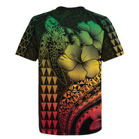 Hawaiian Sea Turtle Rugby Jersey Reggae Hibiscus Flowers and Kakau Pattern