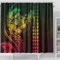 Hawaiian Sea Turtle Shower Curtain Reggae Hibiscus Flowers and Kakau Pattern