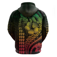 Hawaiian Sea Turtle Zip Hoodie Reggae Hibiscus Flowers and Kakau Pattern LT9 - Polynesian Pride