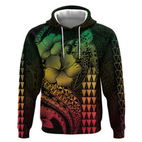 Hawaiian Sea Turtle Zip Hoodie Reggae Hibiscus Flowers and Kakau Pattern LT9 Pullover Hoodie Reggae - Polynesian Pride