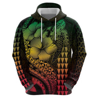Hawaiian Sea Turtle Zip Hoodie Reggae Hibiscus Flowers and Kakau Pattern LT9 - Polynesian Pride
