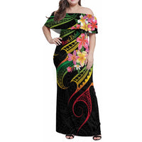 Kiribati Red Jasmine Mango Family Matching Off Shoulder Maxi Dress and Hawaiian Shirt Reggae Polynesian Art Vibe