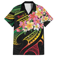 Kiribati Red Jasmine Mango Family Matching Off Shoulder Short Dress and Hawaiian Shirt Reggae Polynesian Art Vibe