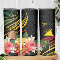 Personalised Tokelau Tropical Flowers Skinny Tumbler Reggae Polynesian Art Vibe