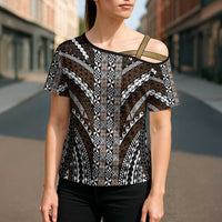 Brown Tongan Polynesian Tribal Cross Shoulder Shirt - Polynesian Pride