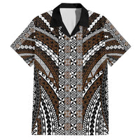 Brown Tongan Polynesian Tribal Family Matching Short Sleeve Bodycon Dress and Hawaiian Shirt - Polynesian Pride