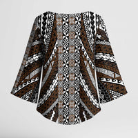 Brown Tongan Polynesian Tribal Kimono Sleeve Blouse - Polynesian Pride
