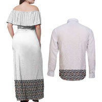 Light Gray Tongan Polynesian Tribal Couples Matching Off Shoulder Maxi Dress and Long Sleeve Button Shirt - Polynesian Pride